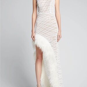Bronx and Banco Lola Blanc Sheer Feather Gown Size Medium